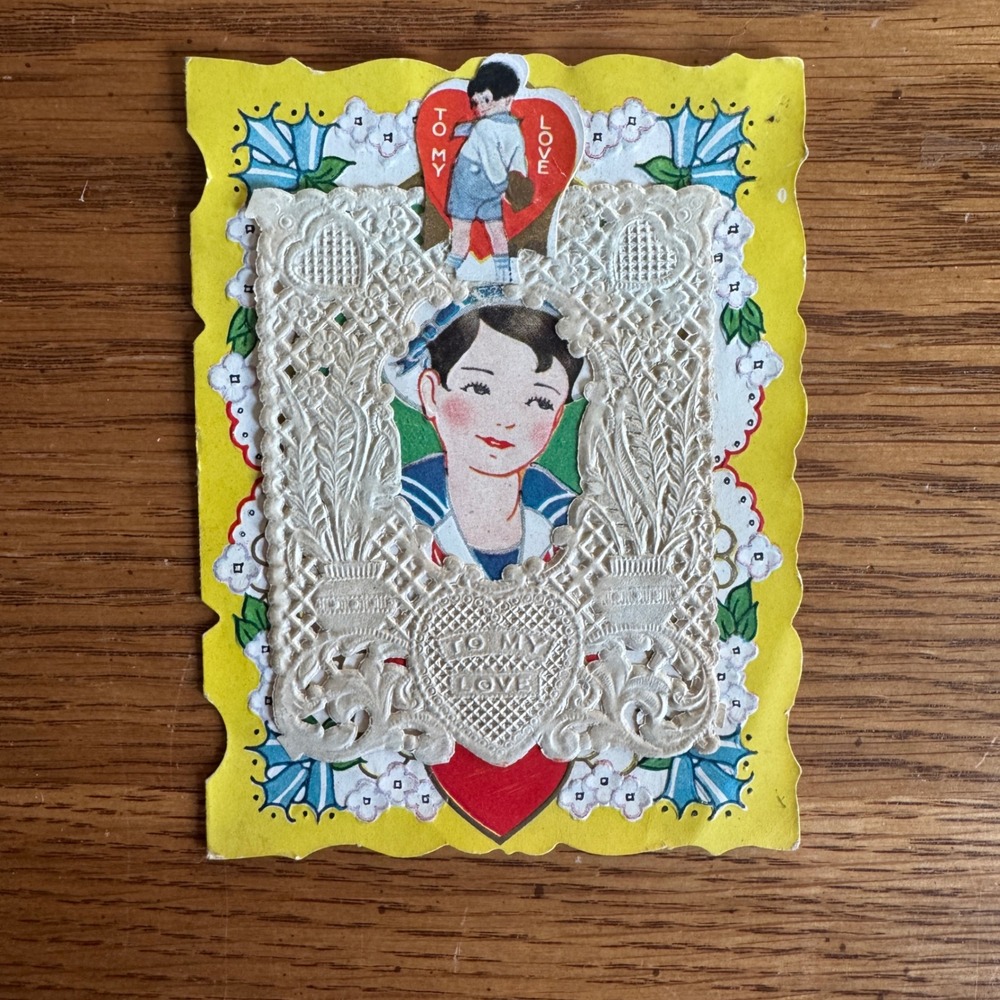 Vintage Valentine Card Boy Sailor Nautical Lace Paper Sweetheart‎ Romantic